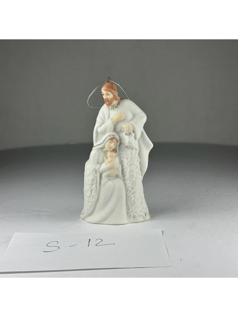 Holy Family Nativity Christmas Ornament White Porcelain Style S-12